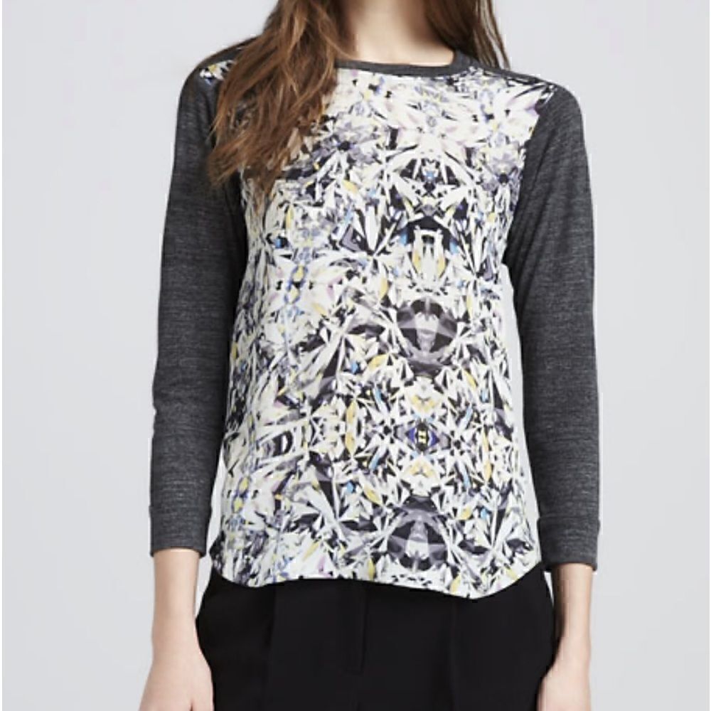 REBECCA TAYLOR Diamond-Print Baseball Tee Silk Women’s Size 2